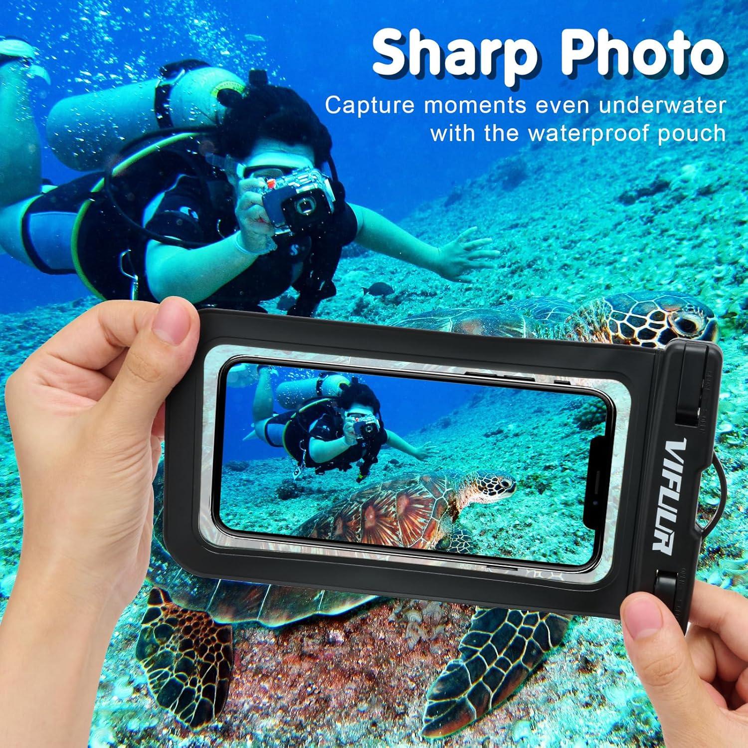 imageVIFUUR IPX8 Waterproof Phone Pouch Universal Cellphone Dry Bag Case Compatible for iPhone 15 14 13 12 Pro Max XS Plus Samsung Galaxy Phone Protector for Beach Diving Swimming 2 Pack BlackRose