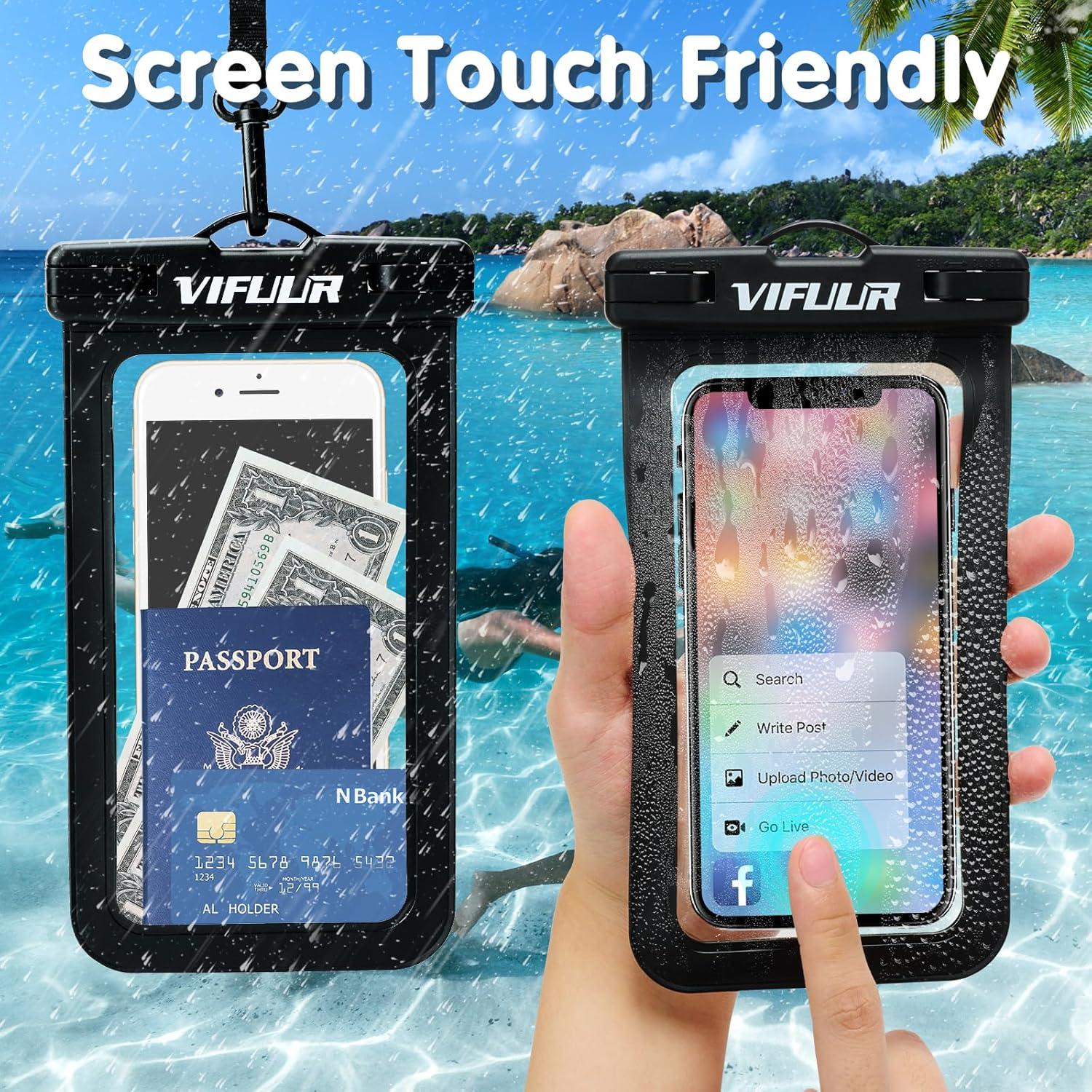 imageVIFUUR IPX8 Waterproof Phone Pouch Universal Cellphone Dry Bag Case Compatible for iPhone 15 14 13 12 Pro Max XS Plus Samsung Galaxy Phone Protector for Beach Diving Swimming 2 Pack BlackRose