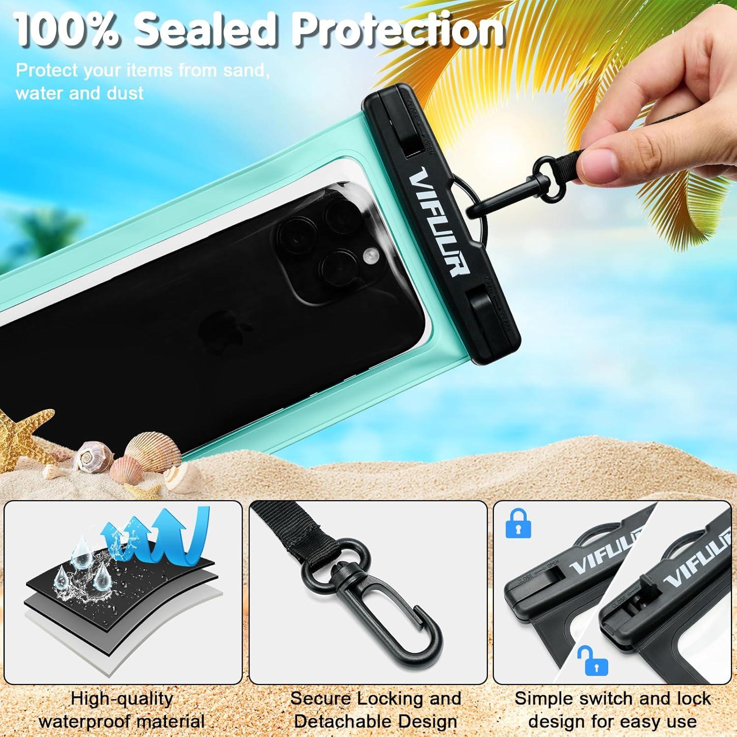 imageVIFUUR IPX8 Waterproof Phone Pouch Universal Cellphone Dry Bag Case Compatible for iPhone 15 14 13 12 Pro Max XS Plus Samsung Galaxy Phone Protector for Beach Diving Swimming 2 Pack BlackRose