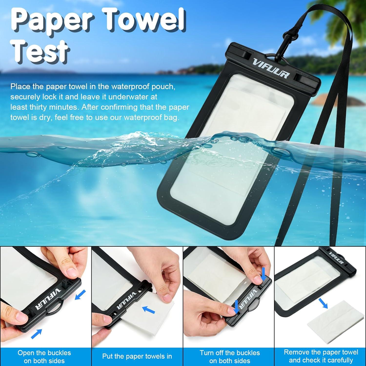 imageVIFUUR IPX8 Waterproof Phone Pouch Universal Cellphone Dry Bag Case Compatible for iPhone 15 14 13 12 Pro Max XS Plus Samsung Galaxy Phone Protector for Beach Diving Swimming 2 Pack BlackRose