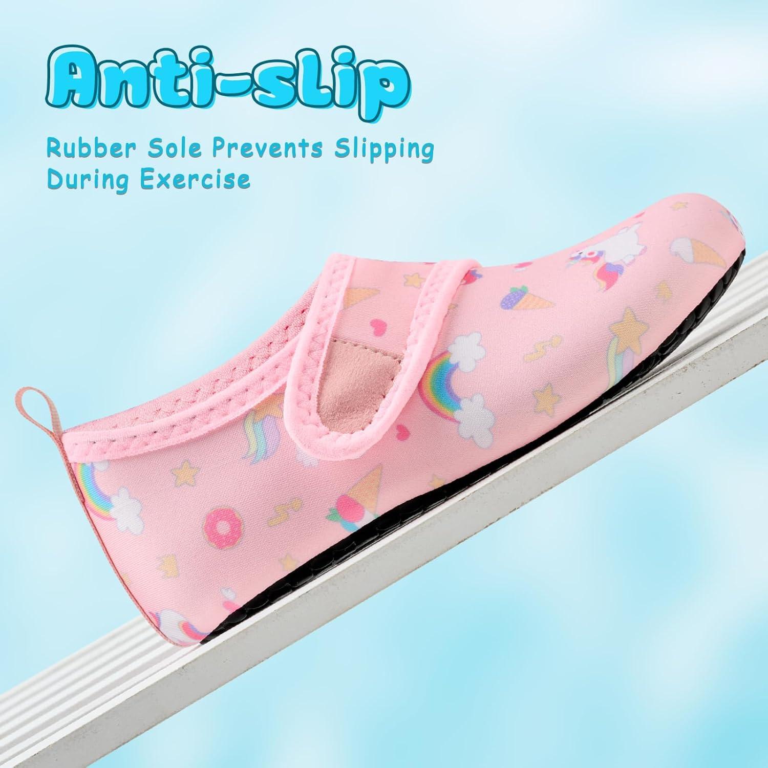 imageVIFUUR Kids Water Shoes Boys Girls Barefoot Water Sports Socks HookampampLoop Beach Shoes Quick Dry Aqua Socks Swim Walking Outdoor Sports for ToddlerUnicor Nude