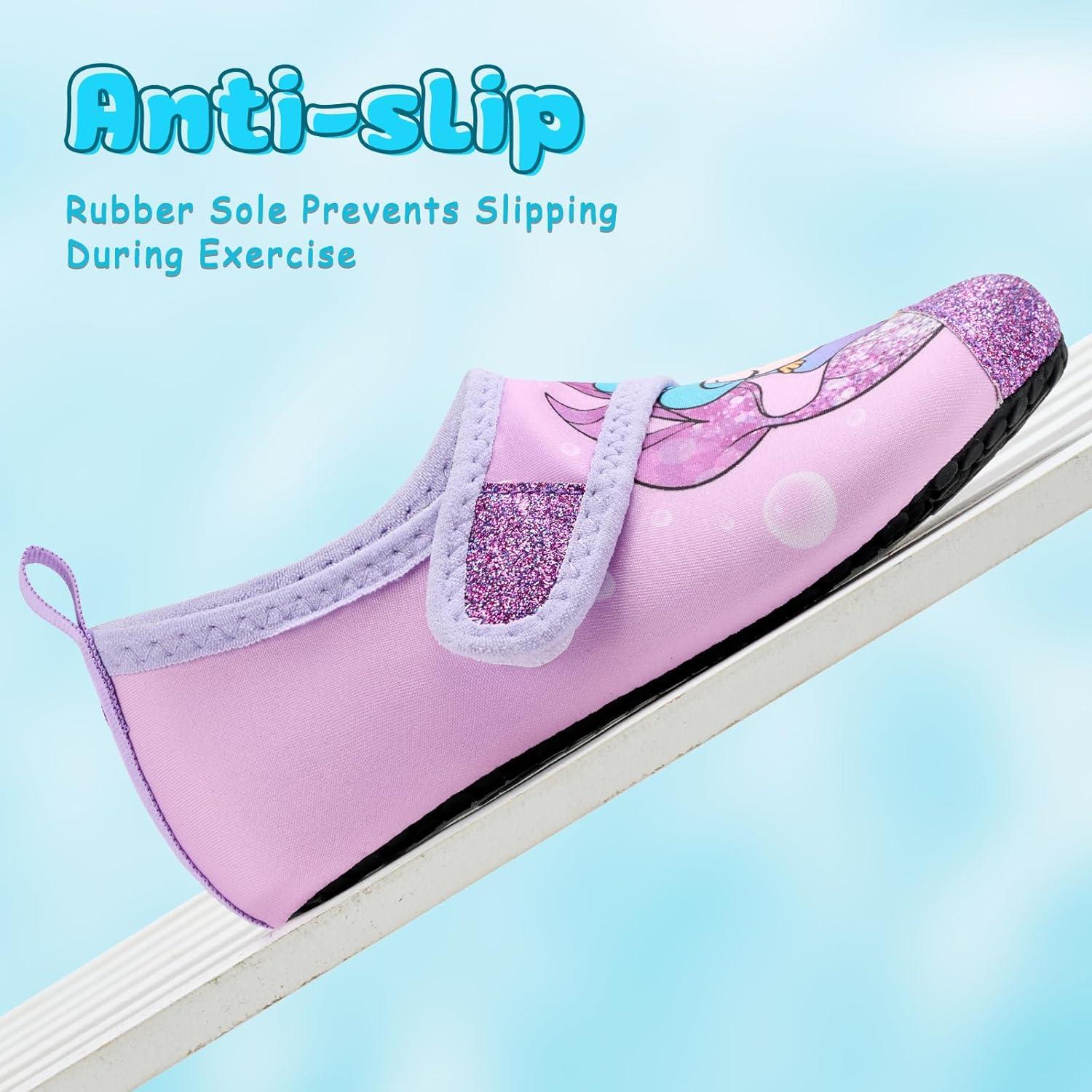 imageVIFUUR Kids Water Shoes Boys Girls Barefoot Water Sports Socks HookampampLoop Beach Shoes Quick Dry Aqua Socks Swim Walking Outdoor Sports for ToddlerMermaid Purple