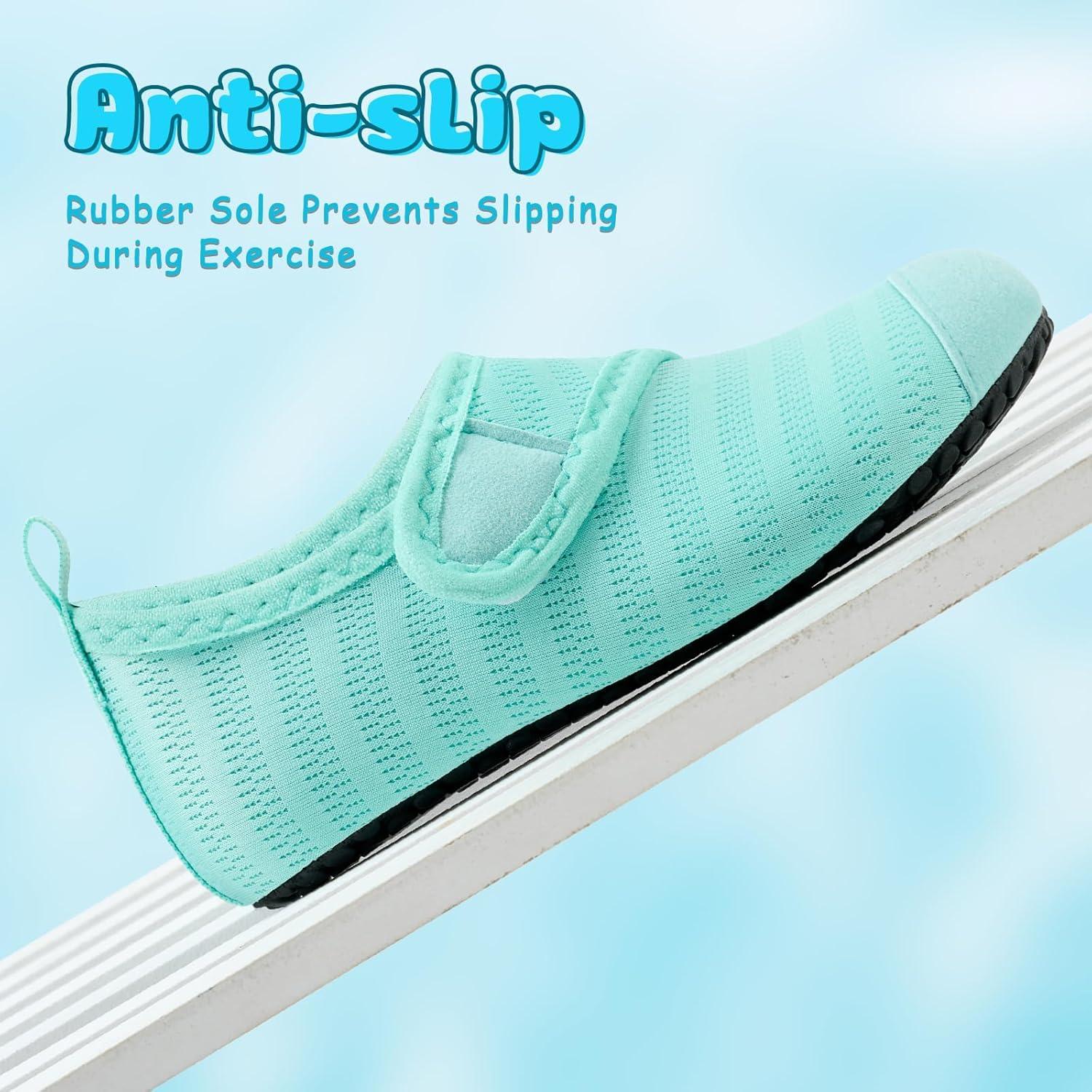imageVIFUUR Kids Water Shoes Boys Girls Barefoot Water Sports Socks HookampampLoop Beach Shoes Quick Dry Aqua Socks Swim Walking Outdoor Sports for ToddlerCyan1