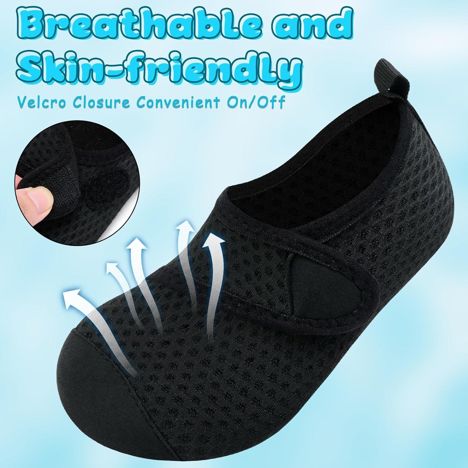 imageVIFUUR Kids Water Shoes Boys Girls Barefoot Water Sports Socks HookampampLoop Beach Shoes Quick Dry Aqua Socks Swim Walking Outdoor Sports for ToddlerBlack Circle