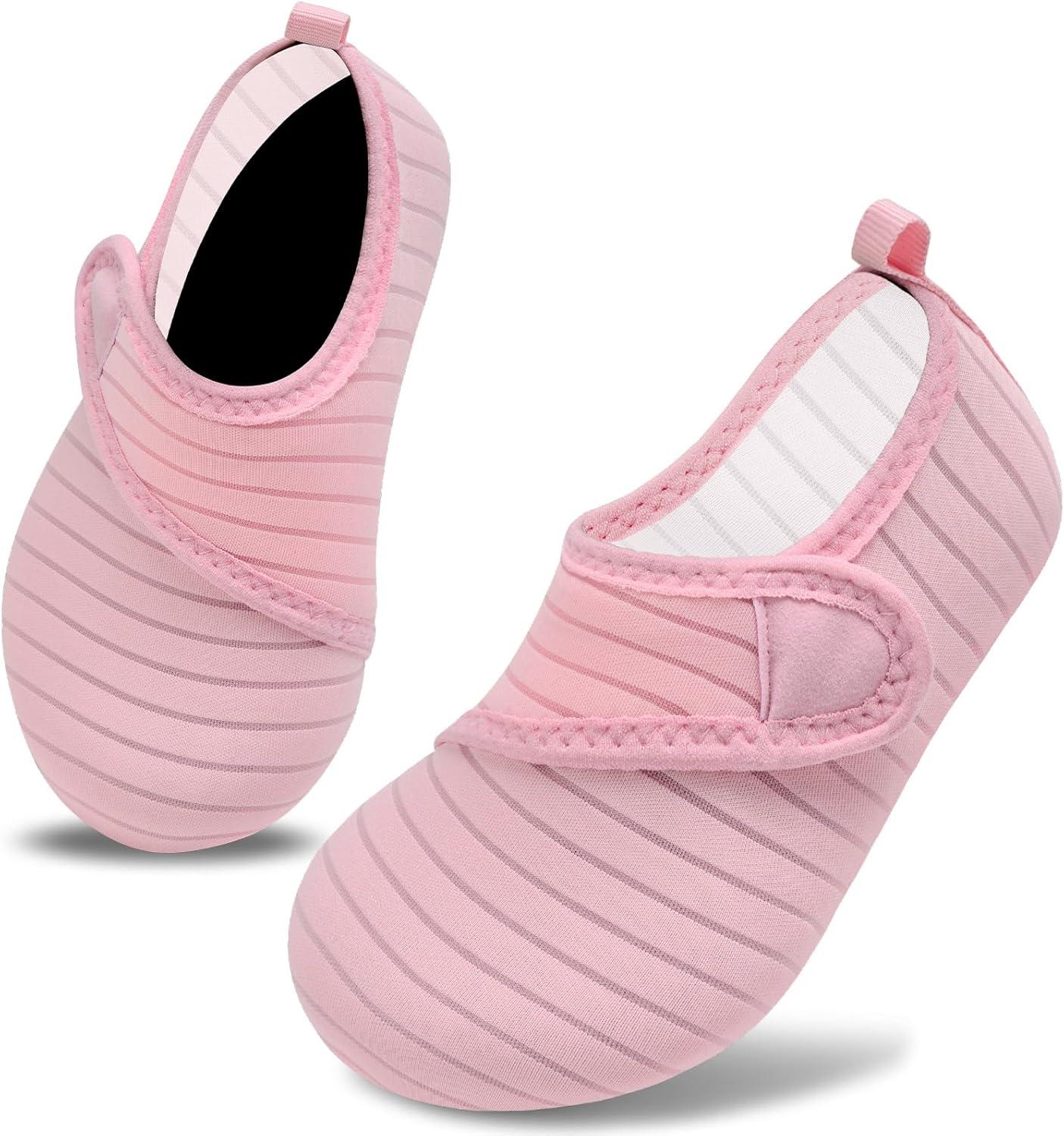 imageVIFUUR Kids Water Shoes Boys Girls Barefoot Water Sports Socks HookampampLoop Beach Shoes Quick Dry Aqua Socks Swim Walking Outdoor Sports for ToddlerPink1