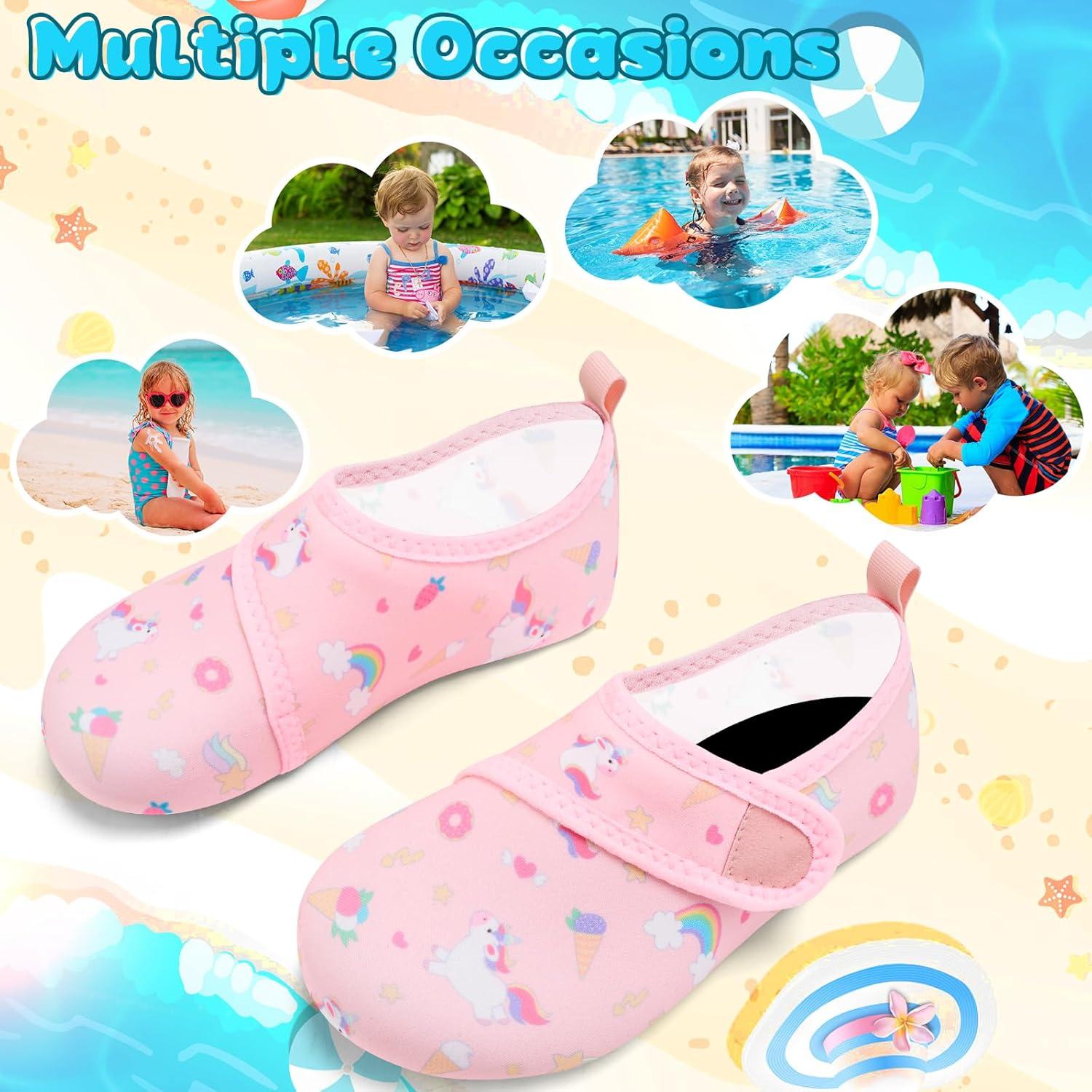 imageVIFUUR Kids Water Shoes Boys Girls Barefoot Water Sports Socks HookampampLoop Beach Shoes Quick Dry Aqua Socks Swim Walking Outdoor Sports for ToddlerUnicor Nude