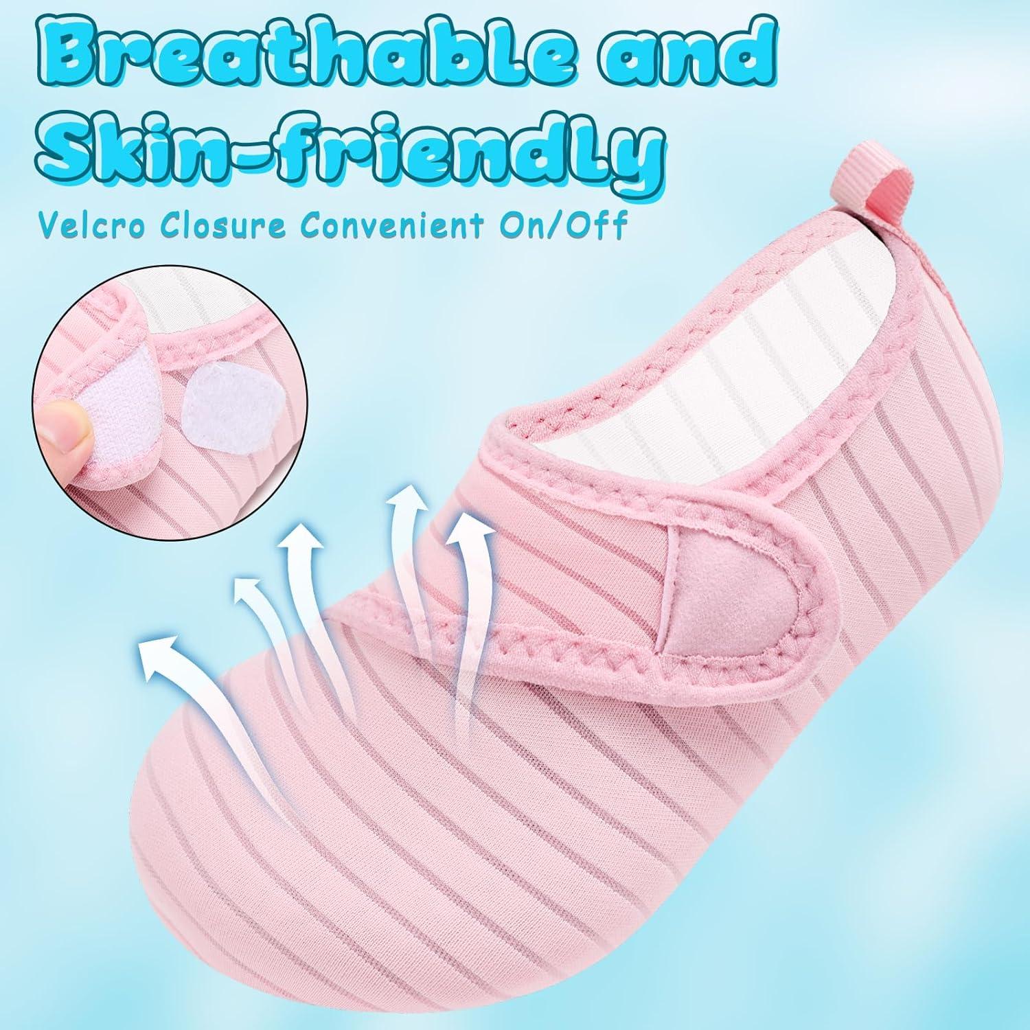 imageVIFUUR Kids Water Shoes Boys Girls Barefoot Water Sports Socks HookampampLoop Beach Shoes Quick Dry Aqua Socks Swim Walking Outdoor Sports for ToddlerPink1