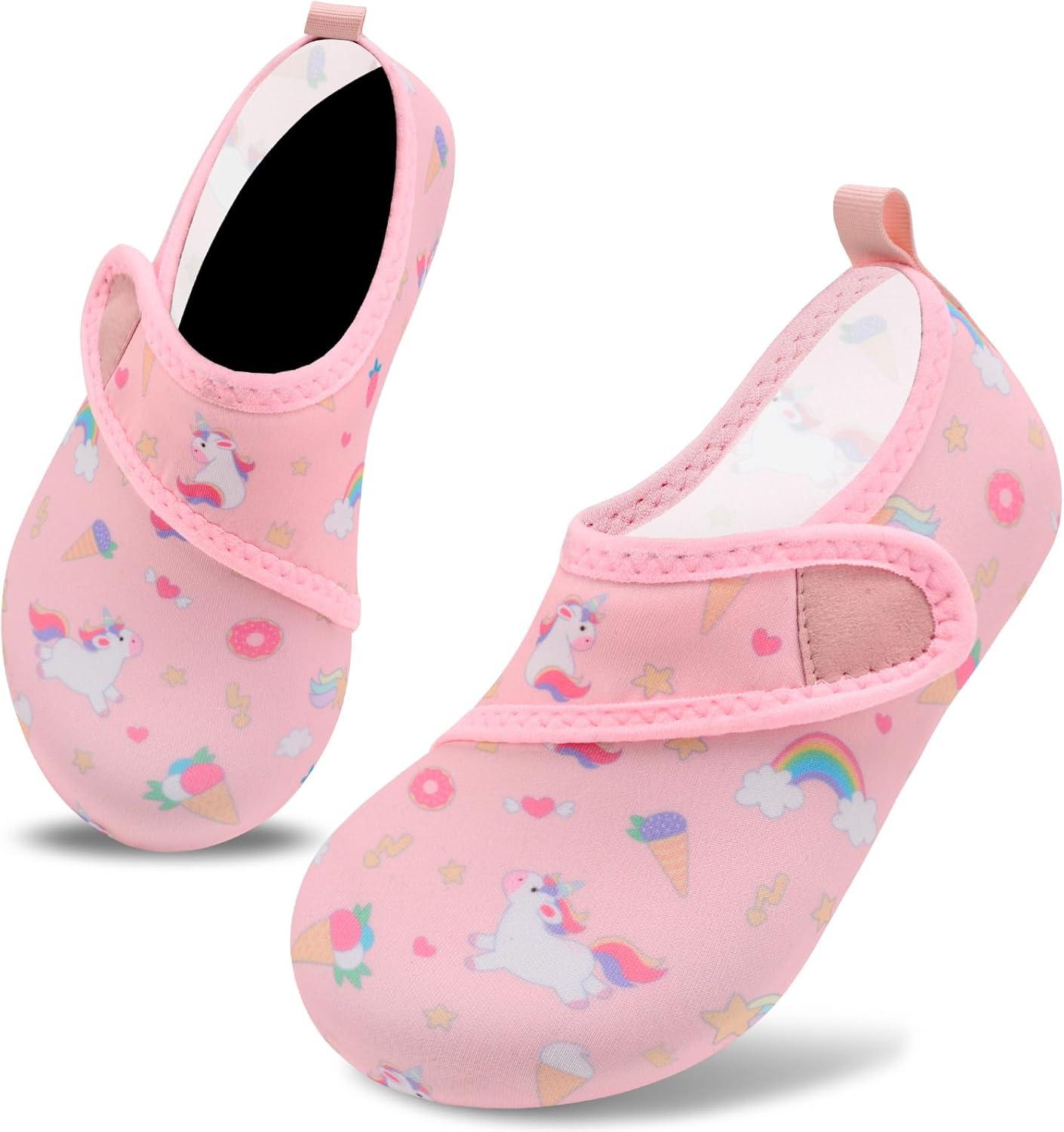 imageVIFUUR Kids Water Shoes Boys Girls Barefoot Water Sports Socks HookampampLoop Beach Shoes Quick Dry Aqua Socks Swim Walking Outdoor Sports for ToddlerUnicor Nude