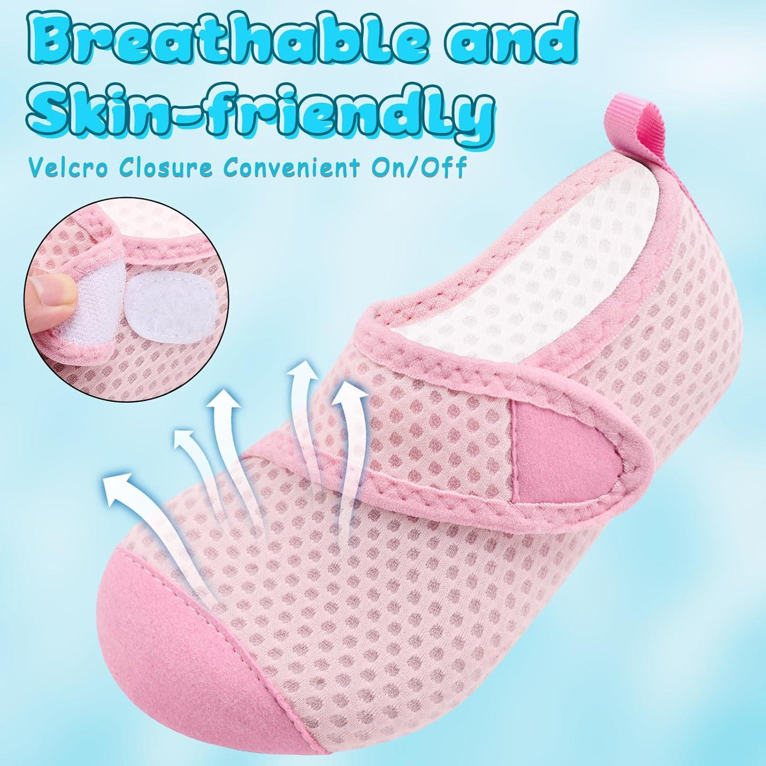 imageVIFUUR Kids Water Shoes Boys Girls Barefoot Water Sports Socks HookampampLoop Beach Shoes Quick Dry Aqua Socks Swim Walking Outdoor Sports for ToddlerRose Circle