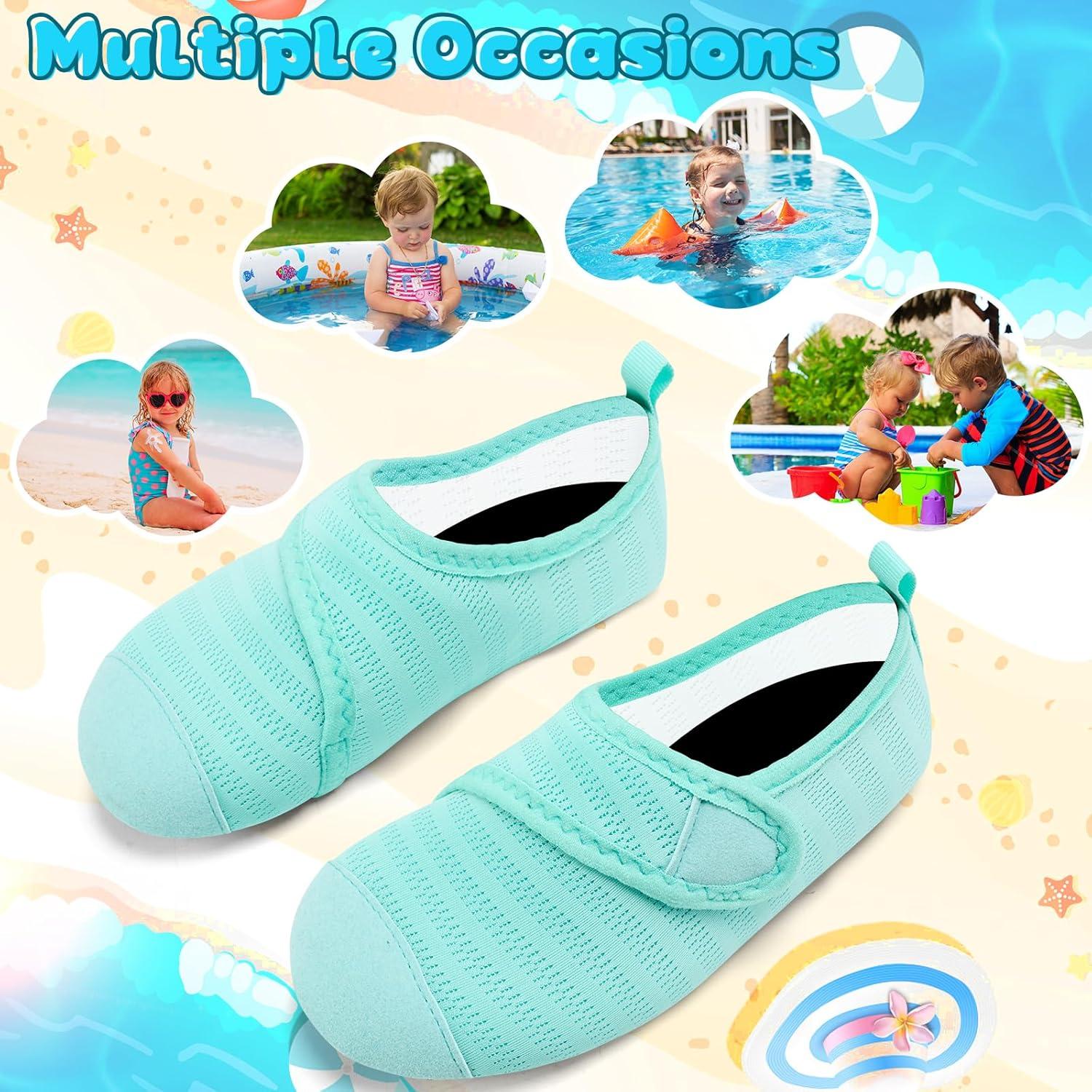 imageVIFUUR Kids Water Shoes Boys Girls Barefoot Water Sports Socks HookampampLoop Beach Shoes Quick Dry Aqua Socks Swim Walking Outdoor Sports for ToddlerCyan1