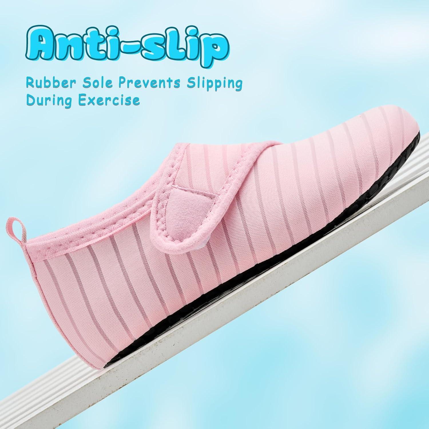 imageVIFUUR Kids Water Shoes Boys Girls Barefoot Water Sports Socks HookampampLoop Beach Shoes Quick Dry Aqua Socks Swim Walking Outdoor Sports for ToddlerPink1
