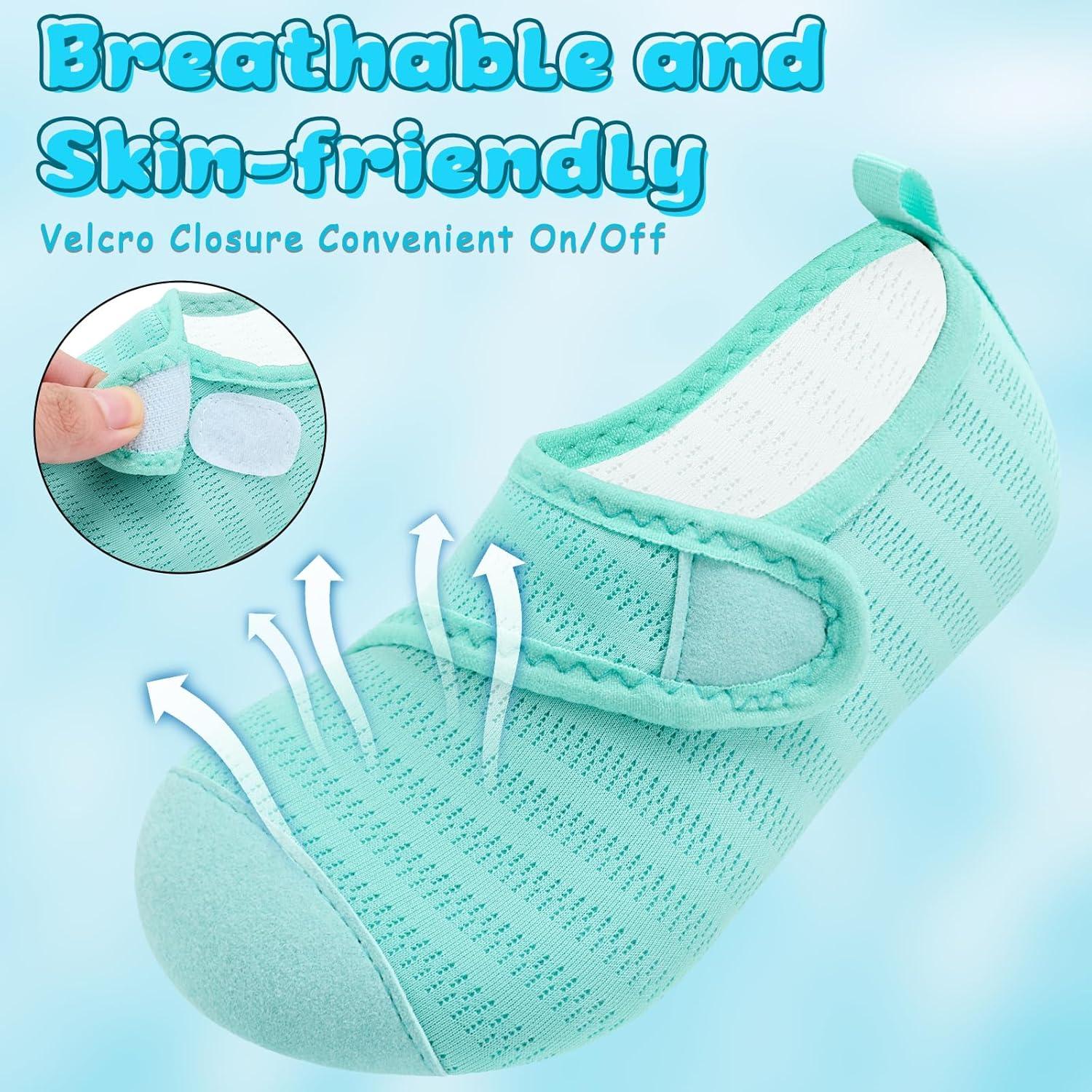 imageVIFUUR Kids Water Shoes Boys Girls Barefoot Water Sports Socks HookampampLoop Beach Shoes Quick Dry Aqua Socks Swim Walking Outdoor Sports for ToddlerCyan1