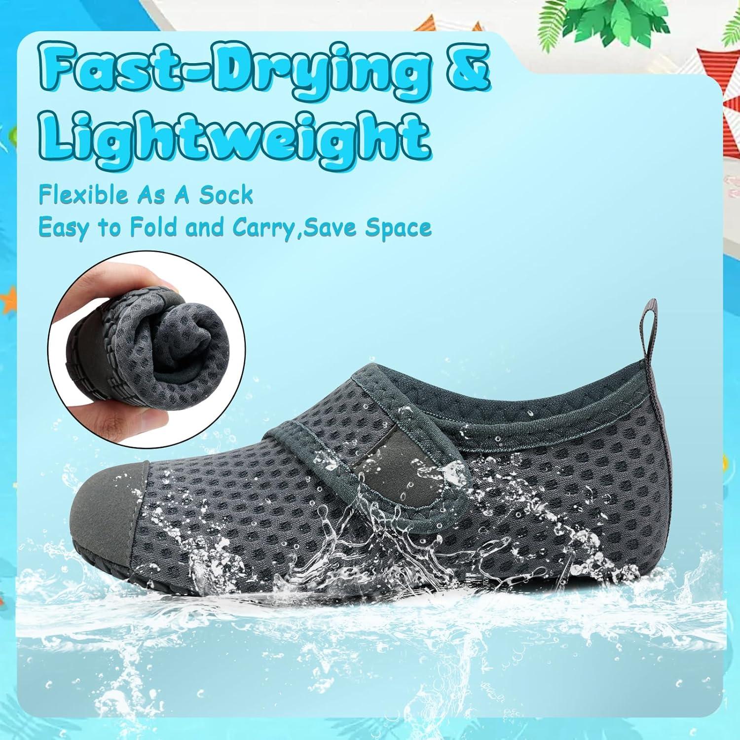 imageVIFUUR Kids Water Shoes Boys Girls Barefoot Water Sports Socks HookampampLoop Beach Shoes Quick Dry Aqua Socks Swim Walking Outdoor Sports for ToddlerGrey Circle