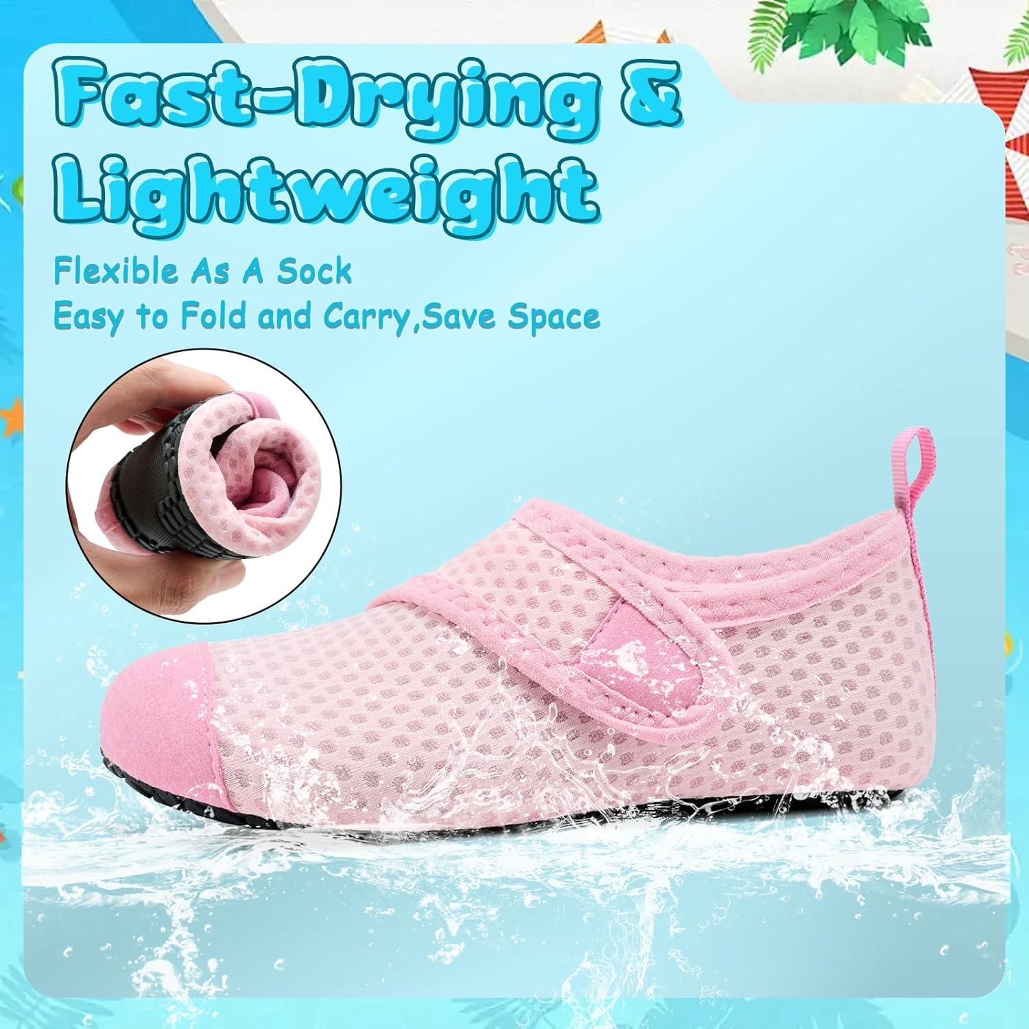 imageVIFUUR Kids Water Shoes Boys Girls Barefoot Water Sports Socks HookampampLoop Beach Shoes Quick Dry Aqua Socks Swim Walking Outdoor Sports for ToddlerRose Circle