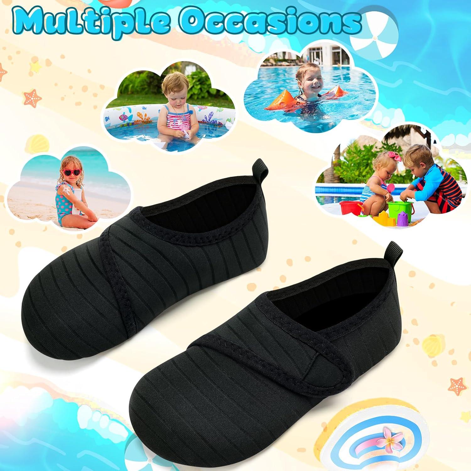 imageVIFUUR Kids Water Shoes Boys Girls Barefoot Water Sports Socks HookampampLoop Beach Shoes Quick Dry Aqua Socks Swim Walking Outdoor Sports for ToddlerBlack1