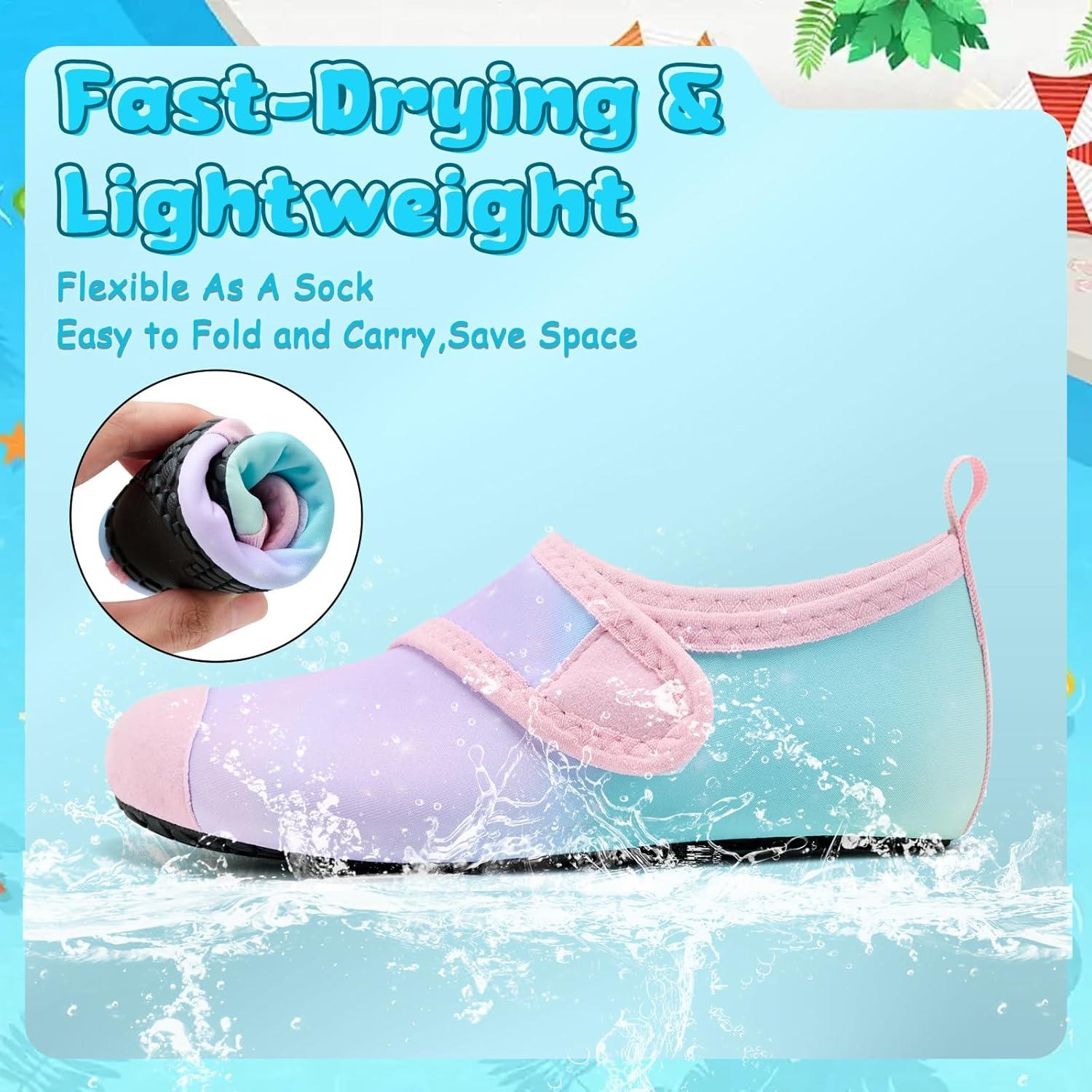 imageVIFUUR Kids Water Shoes Boys Girls Barefoot Water Sports Socks HookampampLoop Beach Shoes Quick Dry Aqua Socks Swim Walking Outdoor Sports for ToddlerStarry BluePink