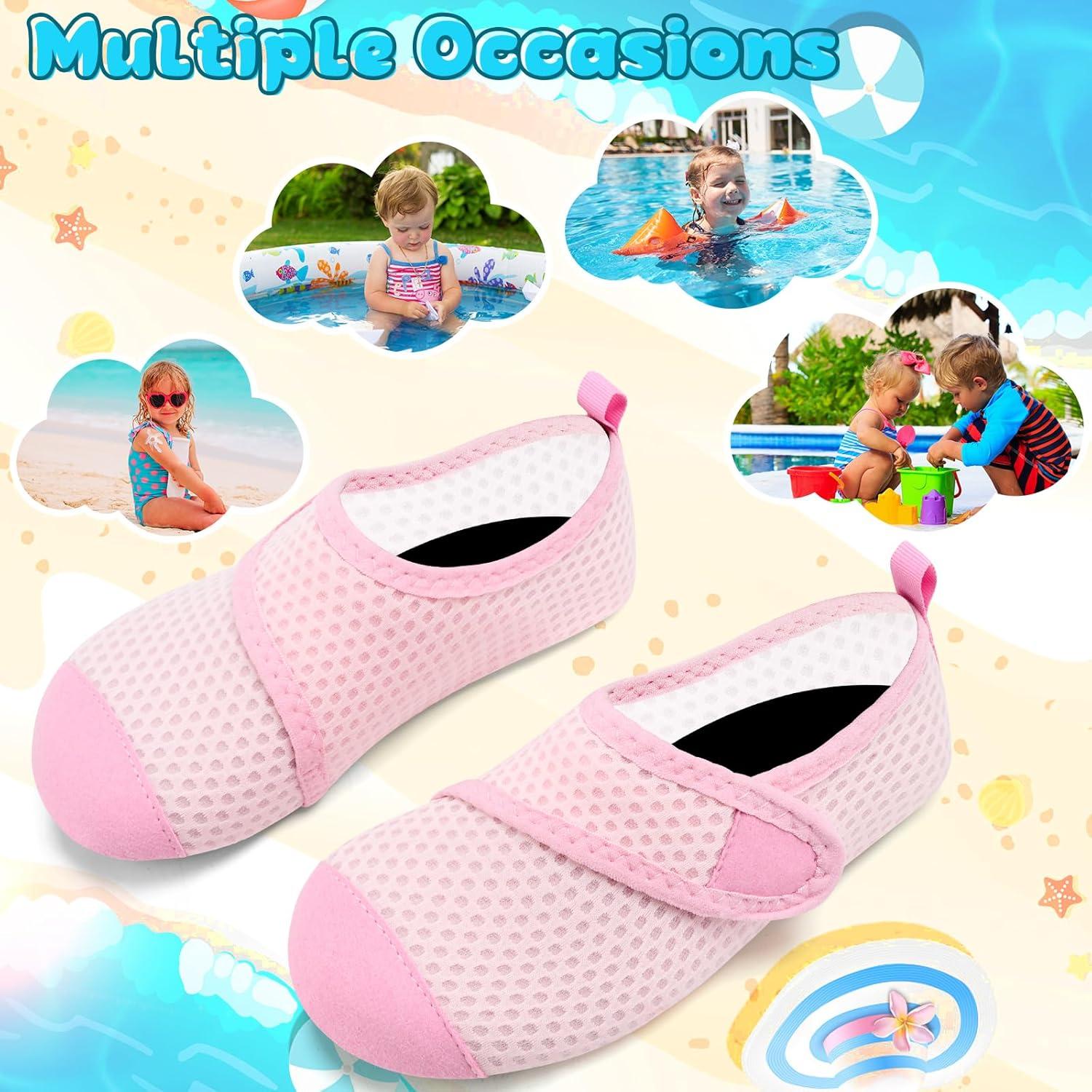 imageVIFUUR Kids Water Shoes Boys Girls Barefoot Water Sports Socks HookampampLoop Beach Shoes Quick Dry Aqua Socks Swim Walking Outdoor Sports for ToddlerRose Circle