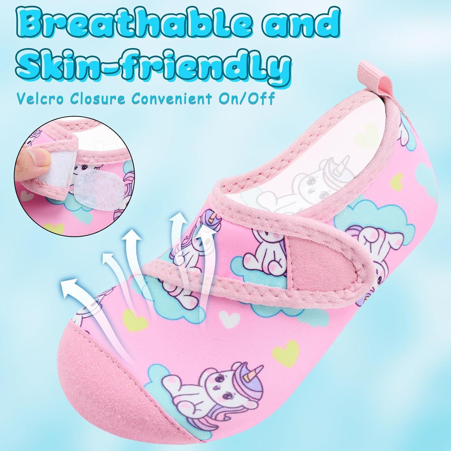 imageVIFUUR Kids Water Shoes Boys Girls Barefoot Water Sports Socks HookampampLoop Beach Shoes Quick Dry Aqua Socks Swim Walking Outdoor Sports for ToddlerCloud Unicorn