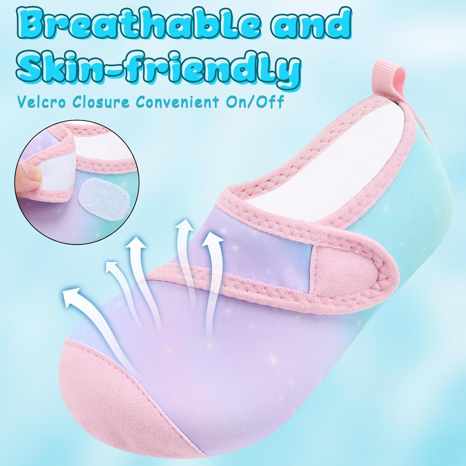 imageVIFUUR Kids Water Shoes Boys Girls Barefoot Water Sports Socks HookampampLoop Beach Shoes Quick Dry Aqua Socks Swim Walking Outdoor Sports for ToddlerStarry BluePink