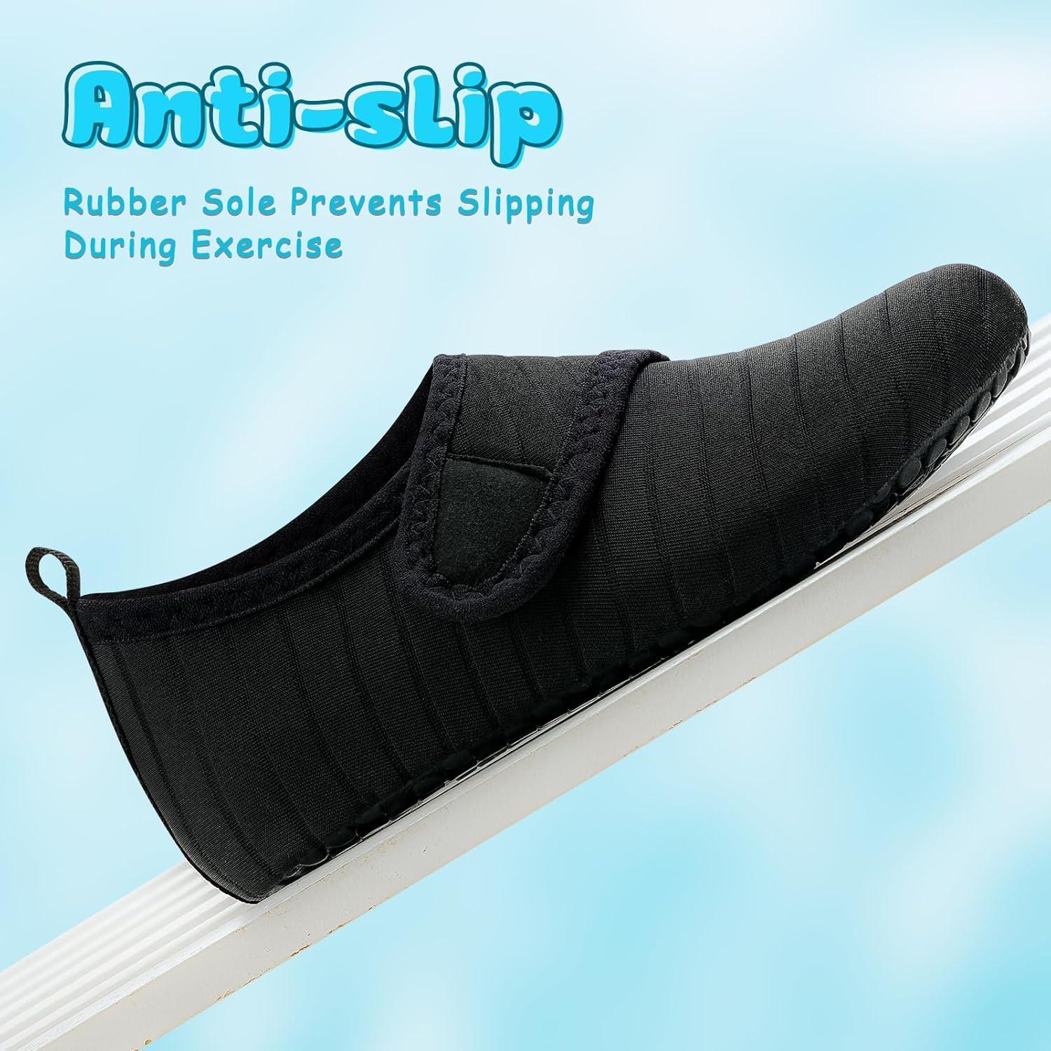 imageVIFUUR Kids Water Shoes Boys Girls Barefoot Water Sports Socks HookampampLoop Beach Shoes Quick Dry Aqua Socks Swim Walking Outdoor Sports for ToddlerBlack1