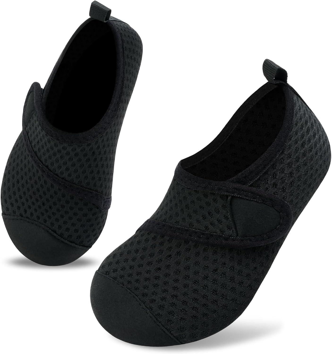 imageVIFUUR Kids Water Shoes Boys Girls Barefoot Water Sports Socks HookampampLoop Beach Shoes Quick Dry Aqua Socks Swim Walking Outdoor Sports for ToddlerBlack Circle