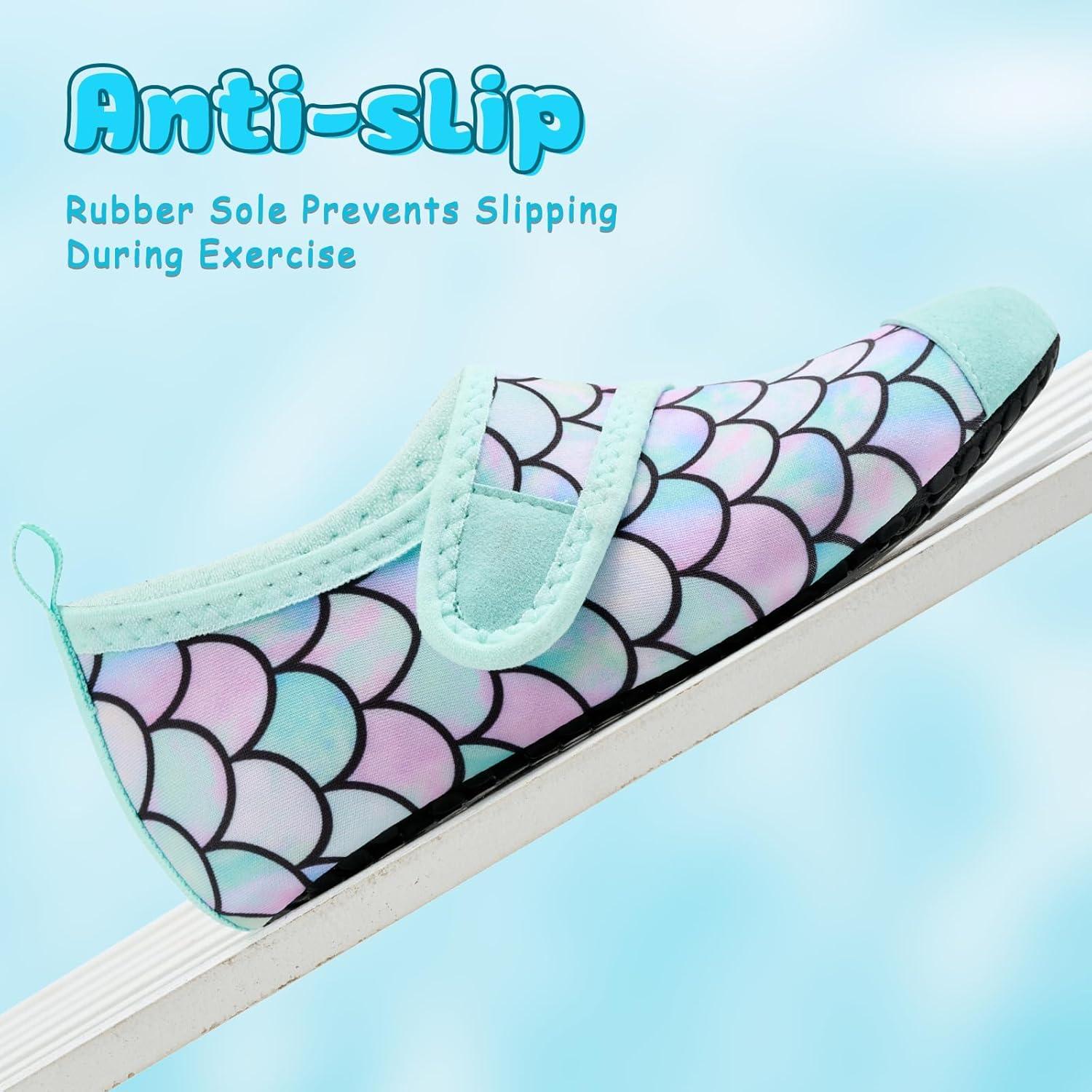 imageVIFUUR Kids Water Shoes Boys Girls Barefoot Water Sports Socks HookampampLoop Beach Shoes Quick Dry Aqua Socks Swim Walking Outdoor Sports for ToddlerFish Scales Green