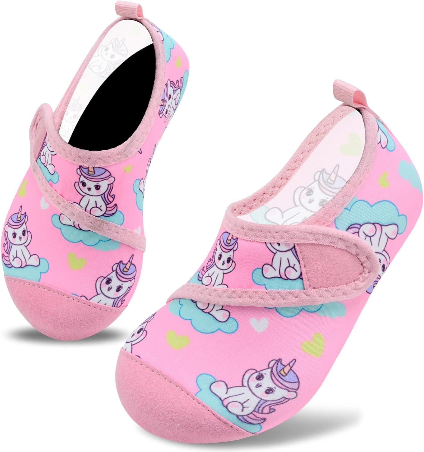imageVIFUUR Kids Water Shoes Boys Girls Barefoot Water Sports Socks HookampampLoop Beach Shoes Quick Dry Aqua Socks Swim Walking Outdoor Sports for ToddlerCloud Unicorn