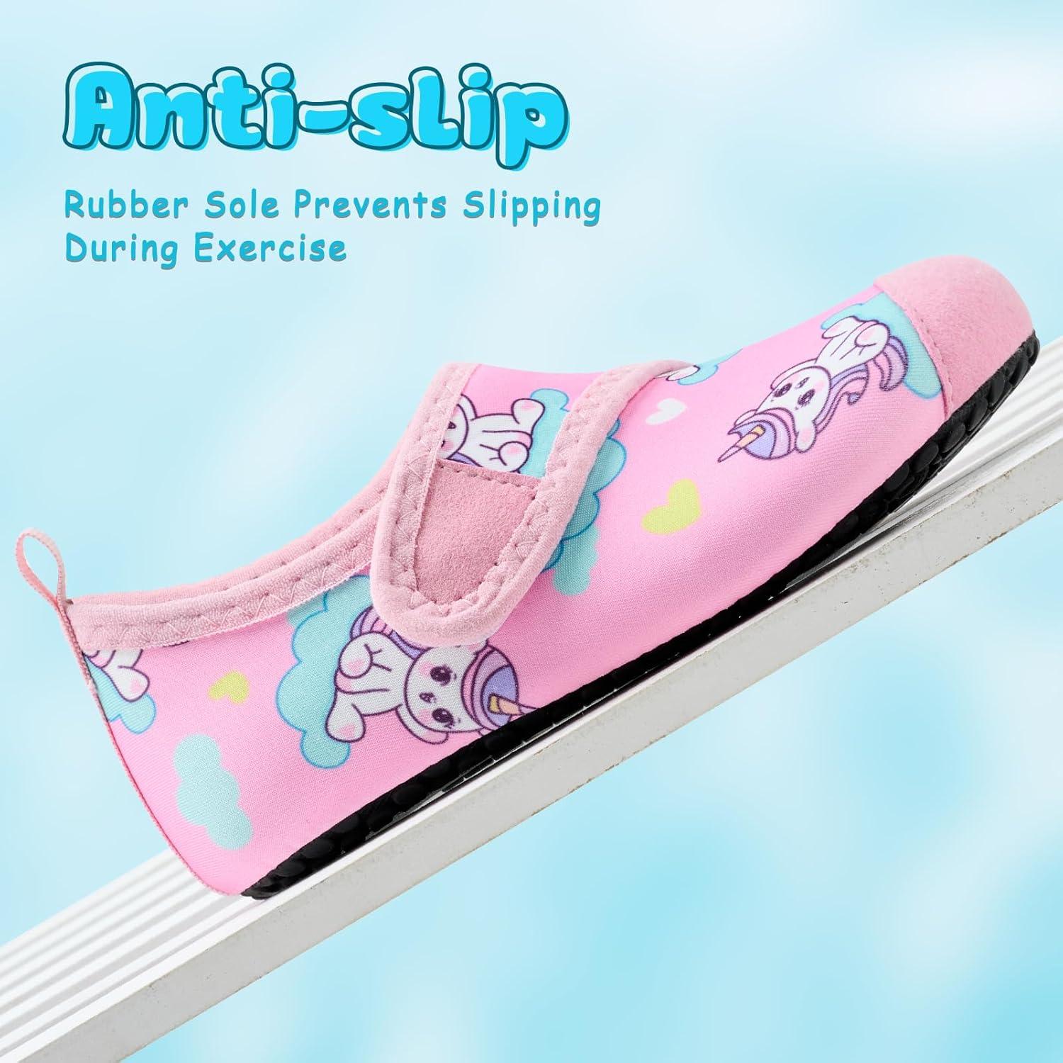 imageVIFUUR Kids Water Shoes Boys Girls Barefoot Water Sports Socks HookampampLoop Beach Shoes Quick Dry Aqua Socks Swim Walking Outdoor Sports for ToddlerCloud Unicorn