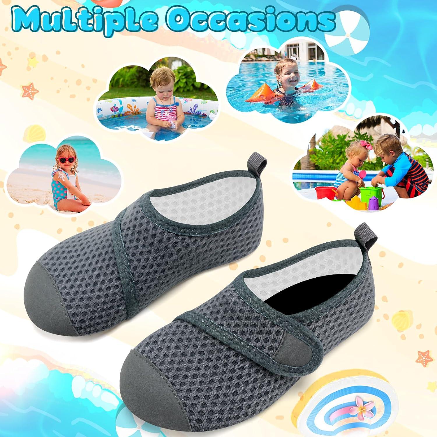imageVIFUUR Kids Water Shoes Boys Girls Barefoot Water Sports Socks HookampampLoop Beach Shoes Quick Dry Aqua Socks Swim Walking Outdoor Sports for ToddlerGrey Circle