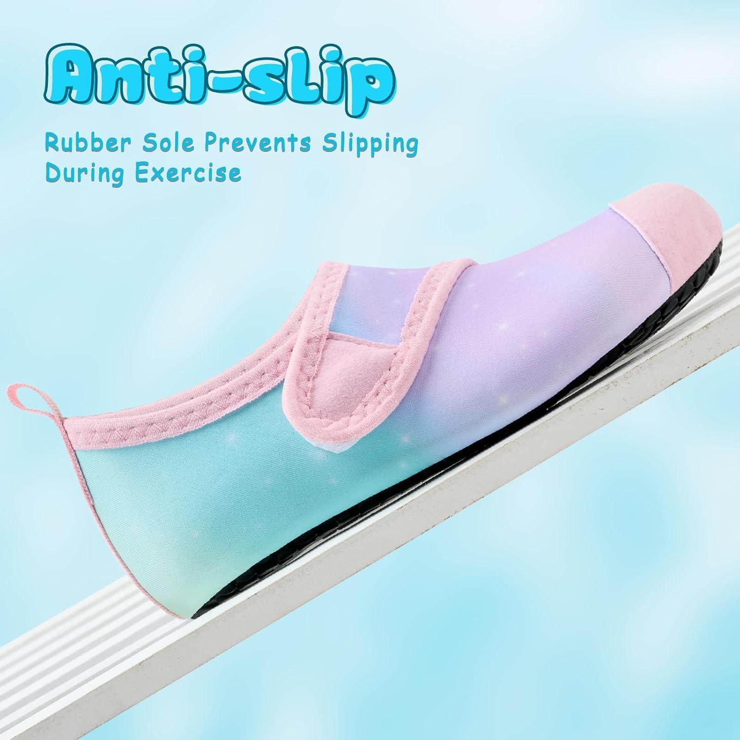 imageVIFUUR Kids Water Shoes Boys Girls Barefoot Water Sports Socks HookampampLoop Beach Shoes Quick Dry Aqua Socks Swim Walking Outdoor Sports for ToddlerStarry BluePink