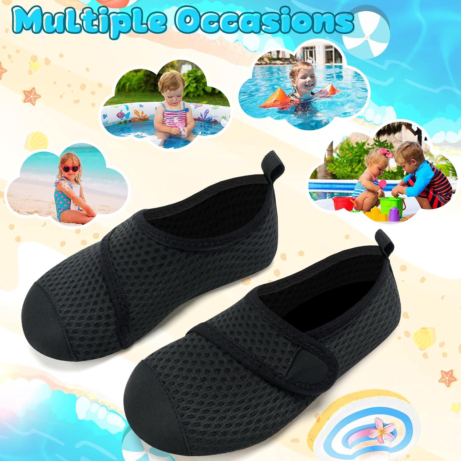 imageVIFUUR Kids Water Shoes Boys Girls Barefoot Water Sports Socks HookampampLoop Beach Shoes Quick Dry Aqua Socks Swim Walking Outdoor Sports for ToddlerBlack Circle