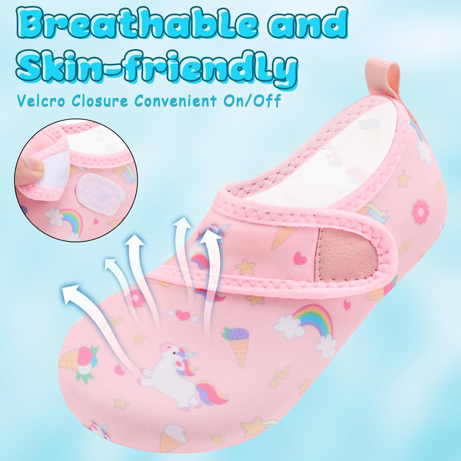 imageVIFUUR Kids Water Shoes Boys Girls Barefoot Water Sports Socks HookampampLoop Beach Shoes Quick Dry Aqua Socks Swim Walking Outdoor Sports for ToddlerUnicor Nude