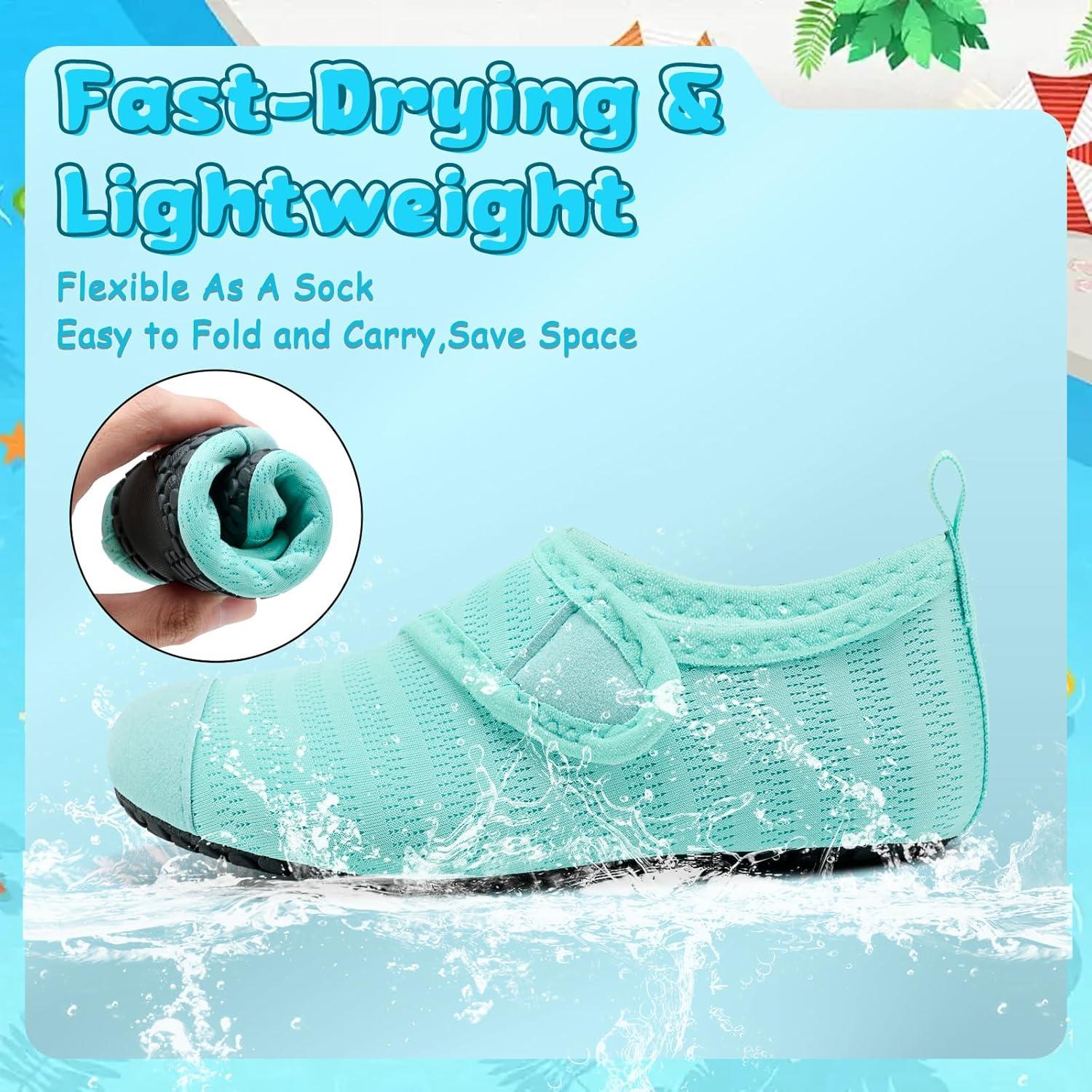 imageVIFUUR Kids Water Shoes Boys Girls Barefoot Water Sports Socks HookampampLoop Beach Shoes Quick Dry Aqua Socks Swim Walking Outdoor Sports for ToddlerCyan1