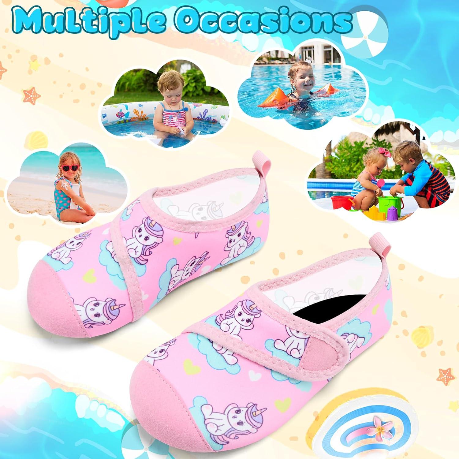 imageVIFUUR Kids Water Shoes Boys Girls Barefoot Water Sports Socks HookampampLoop Beach Shoes Quick Dry Aqua Socks Swim Walking Outdoor Sports for ToddlerCloud Unicorn