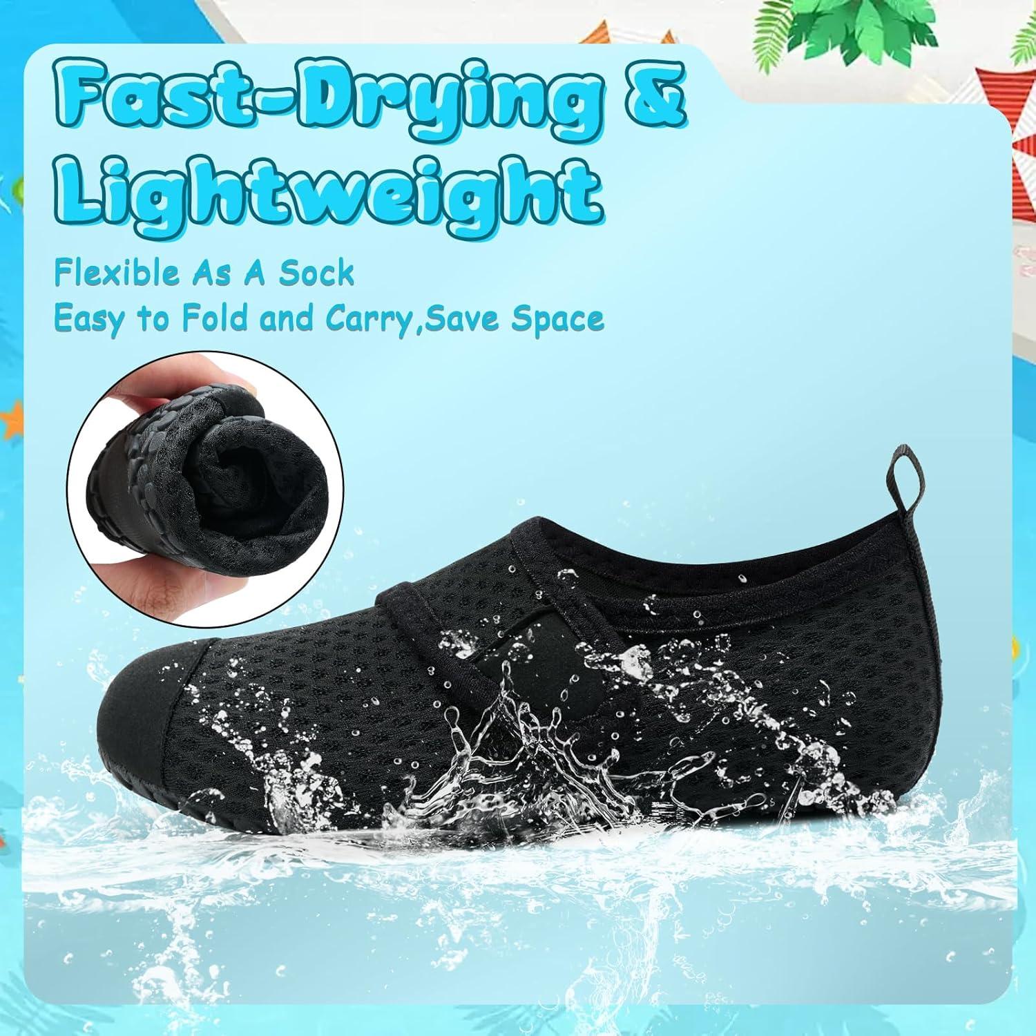 imageVIFUUR Kids Water Shoes Boys Girls Barefoot Water Sports Socks HookampampLoop Beach Shoes Quick Dry Aqua Socks Swim Walking Outdoor Sports for ToddlerBlack Circle