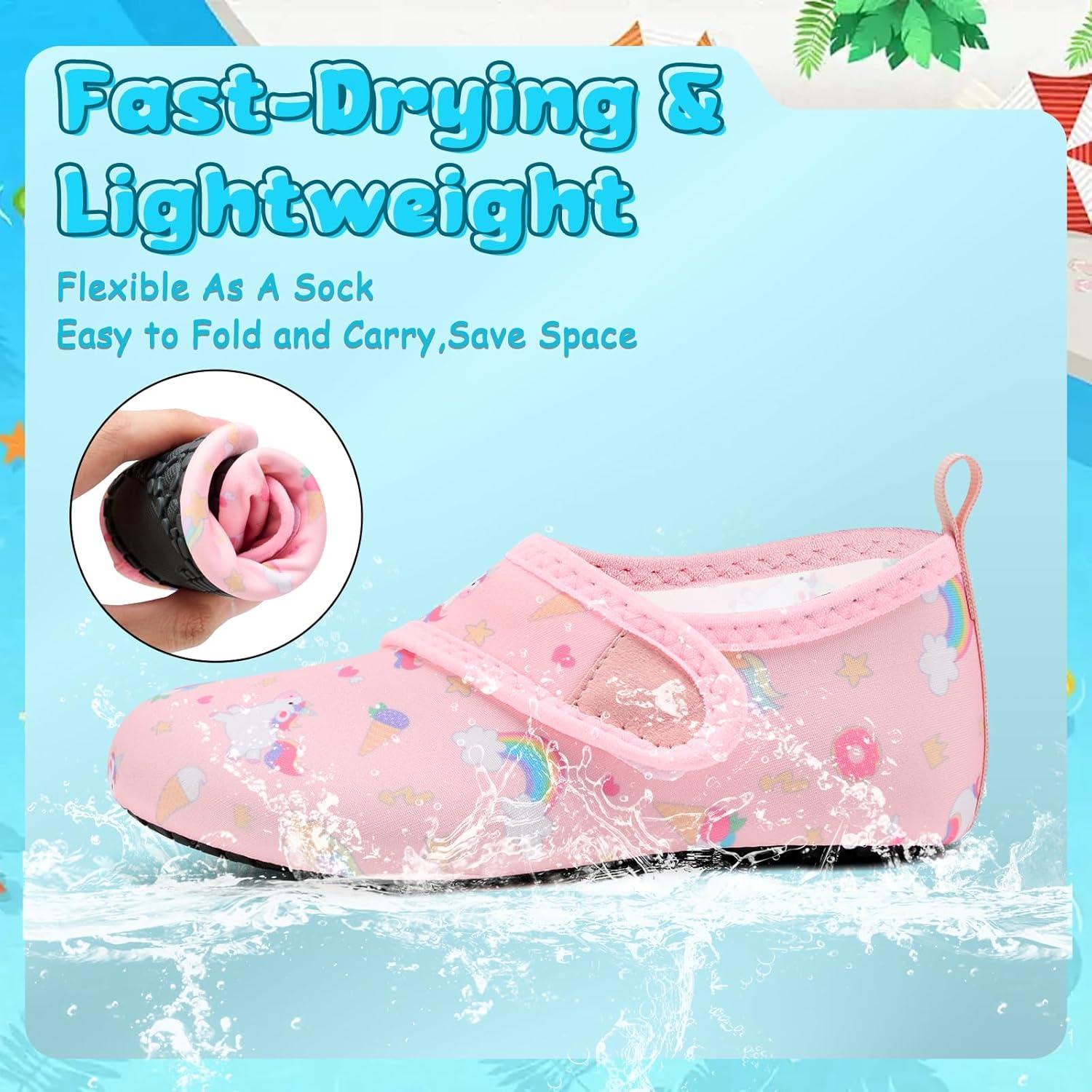 imageVIFUUR Kids Water Shoes Boys Girls Barefoot Water Sports Socks HookampampLoop Beach Shoes Quick Dry Aqua Socks Swim Walking Outdoor Sports for ToddlerUnicor Nude
