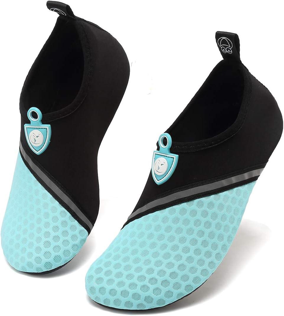imageVIFUUR Men Women Unisex Barefoot Sock Shoes Soft House Indoor Slippers of Knitted Material Breathable Aqua Yoga Socks with Nonslip Rubble SoleA Splice Black Cyan