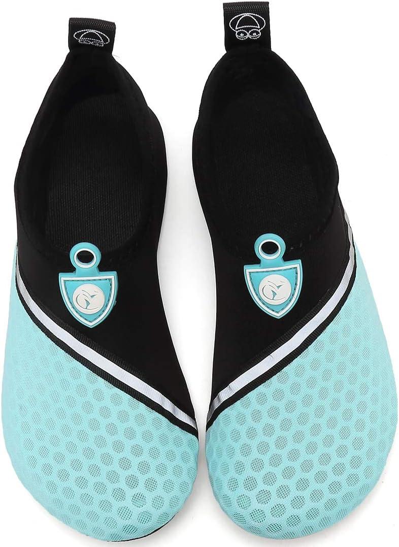 imageVIFUUR Men Women Unisex Barefoot Sock Shoes Soft House Indoor Slippers of Knitted Material Breathable Aqua Yoga Socks with Nonslip Rubble SoleA Splice Black Cyan