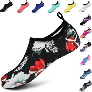 imageVIFUUR Water Sports Shoes Barefoot QuickDry Aqua Yoga Socks Slipon for Men WomenBlack Flower
