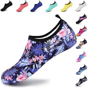 imageVIFUUR Water Sports Shoes Barefoot QuickDry Aqua Yoga Socks Slipon for Men WomenBlueLeaf