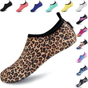 imageVIFUUR Water Sports Shoes Barefoot QuickDry Aqua Yoga Socks Slipon for Men WomenLeopard Orange