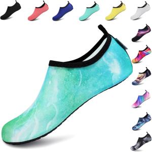 imageVIFUUR Water Sports Shoes Barefoot QuickDry Aqua Yoga Socks Slipon for Men WomenMarble Green