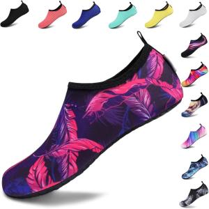 imageVIFUUR Water Sports Shoes Barefoot QuickDry Aqua Yoga Socks Slipon for Men WomenPurpleRed Feather