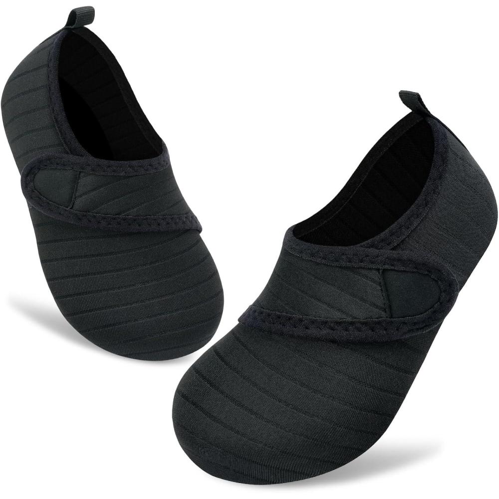 imageVIFUUR Kids Water Shoes Boys Girls Barefoot Water Sports Socks HookampampLoop Beach Shoes Quick Dry Aqua Socks Swim Walking Outdoor Sports for ToddlerBlack1