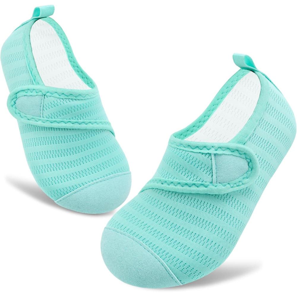 imageVIFUUR Kids Water Shoes Boys Girls Barefoot Water Sports Socks HookampampLoop Beach Shoes Quick Dry Aqua Socks Swim Walking Outdoor Sports for ToddlerCyan1