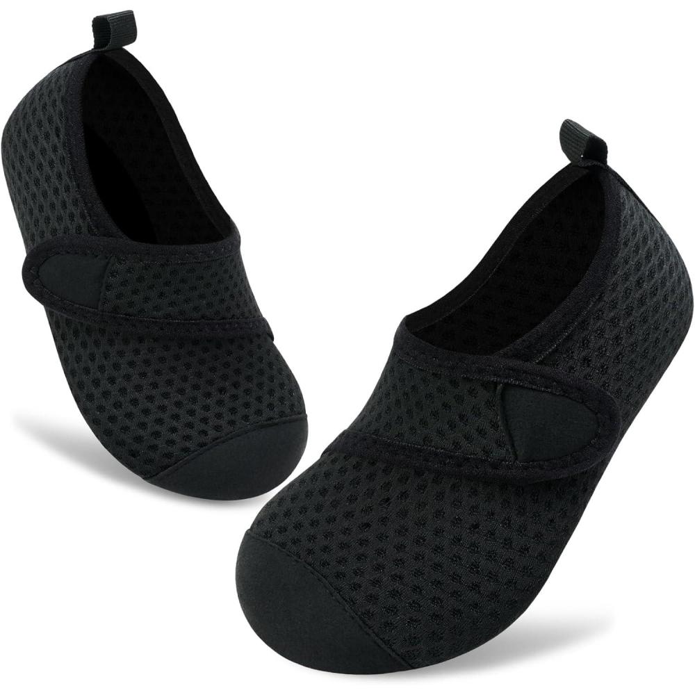 imageVIFUUR Kids Water Shoes Boys Girls Barefoot Water Sports Socks HookampampLoop Beach Shoes Quick Dry Aqua Socks Swim Walking Outdoor Sports for ToddlerBlack Circle