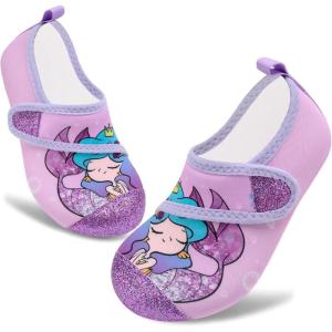 imageVIFUUR Kids Water Shoes Boys Girls Barefoot Water Sports Socks HookampampLoop Beach Shoes Quick Dry Aqua Socks Swim Walking Outdoor Sports for ToddlerMermaid Purple
