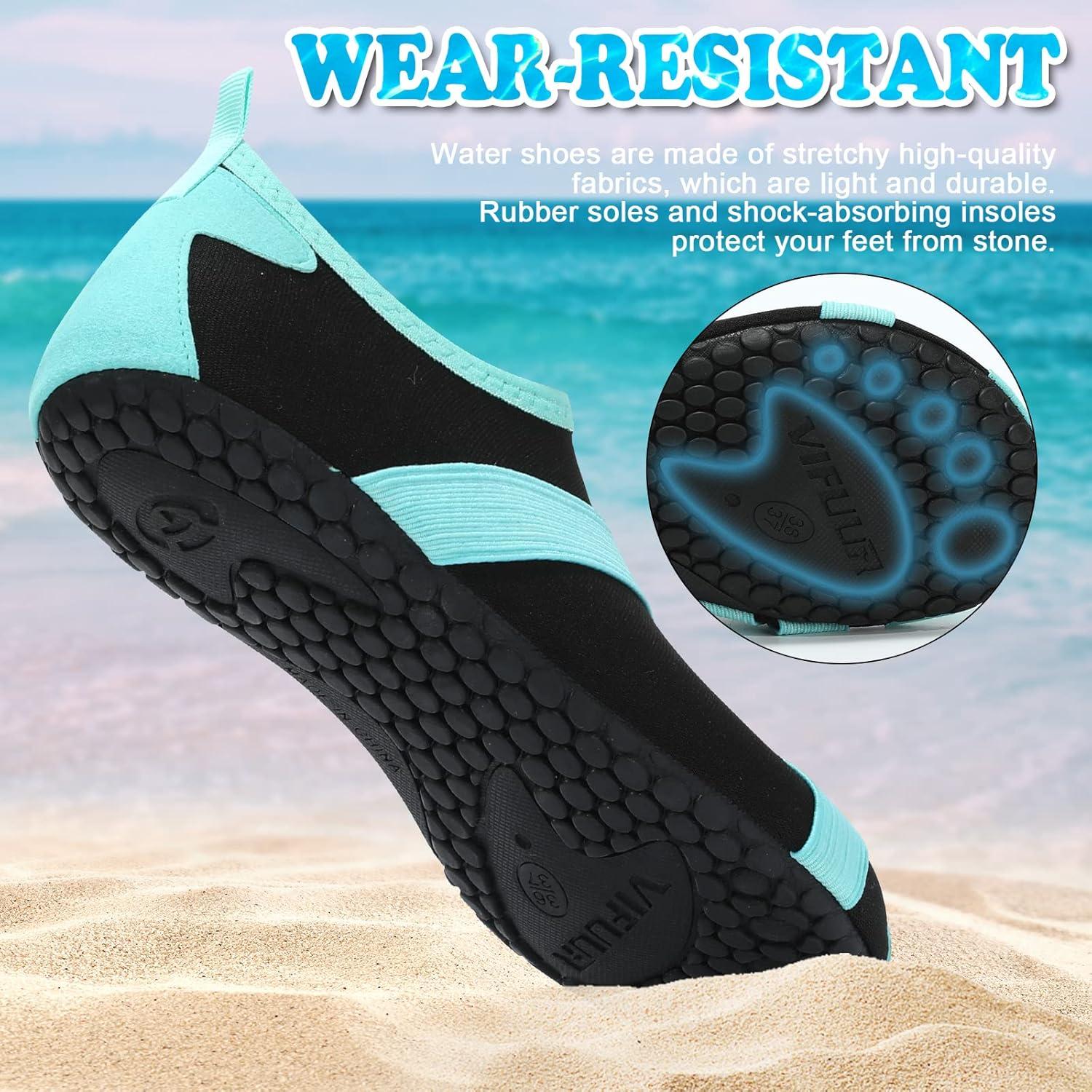 imageVIFUUR Womens Mens Water Shoes Barefoot Quick Dry Aqua Socks for Beach Swim Yoga Outdoor SportsBlack Cyan