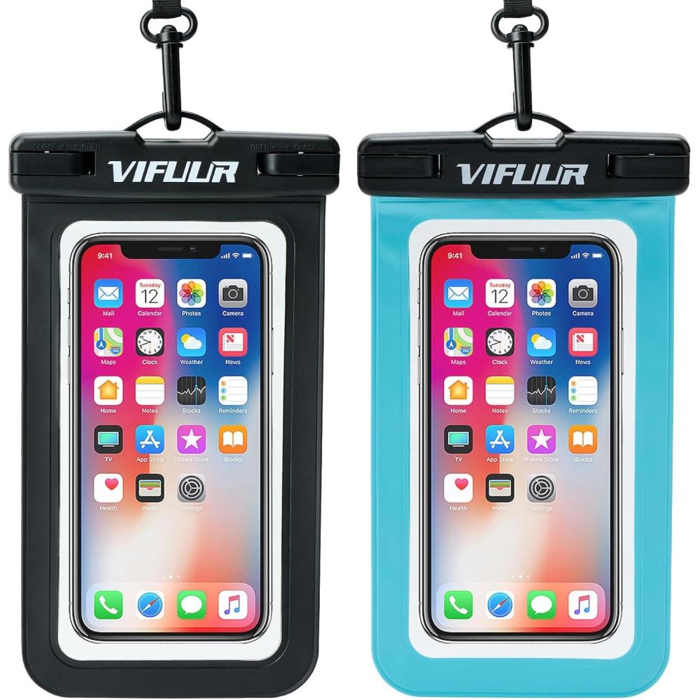 imageVIFUUR IPX8 Waterproof Phone Pouch Universal Cellphone Dry Bag Case Compatible for iPhone 15 14 13 12 Pro Max XS Plus Samsung Galaxy Phone Protector for Beach Diving Swimming 2 Pack BlackBlueBlackBlue