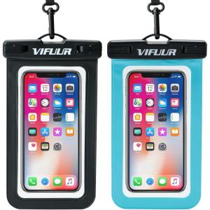 imageVIFUUR IPX8 Waterproof Phone Pouch Universal Cellphone Dry Bag Case Compatible for iPhone 15 14 13 12 Pro Max XS Plus Samsung Galaxy Phone Protector for Beach Diving Swimming 2 Pack BlackBlueBlackBlue